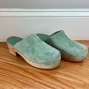 Charlotte Stone Martino Low Heel Clog in Turquoise Suede